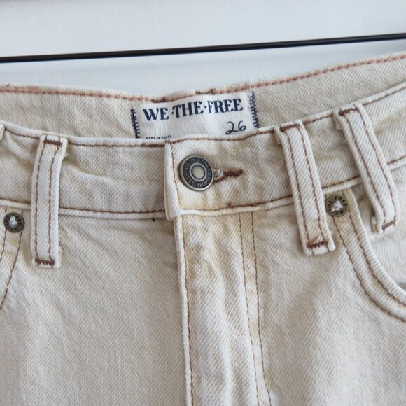 FREE PEOPLE WE THE FREE Risk Taker Mid Rise Jeans in Ecru Neutral Boho - Size 26 - Picture 7 of 14